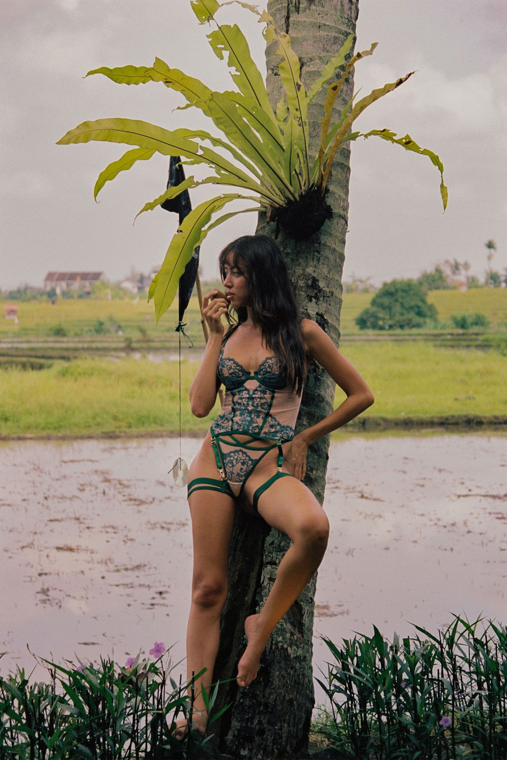 *On Hold 7 - 04/12 - Lucrezia Green Bustier 3 Piece Set Lingerie > Corsets Cloud Blvd 