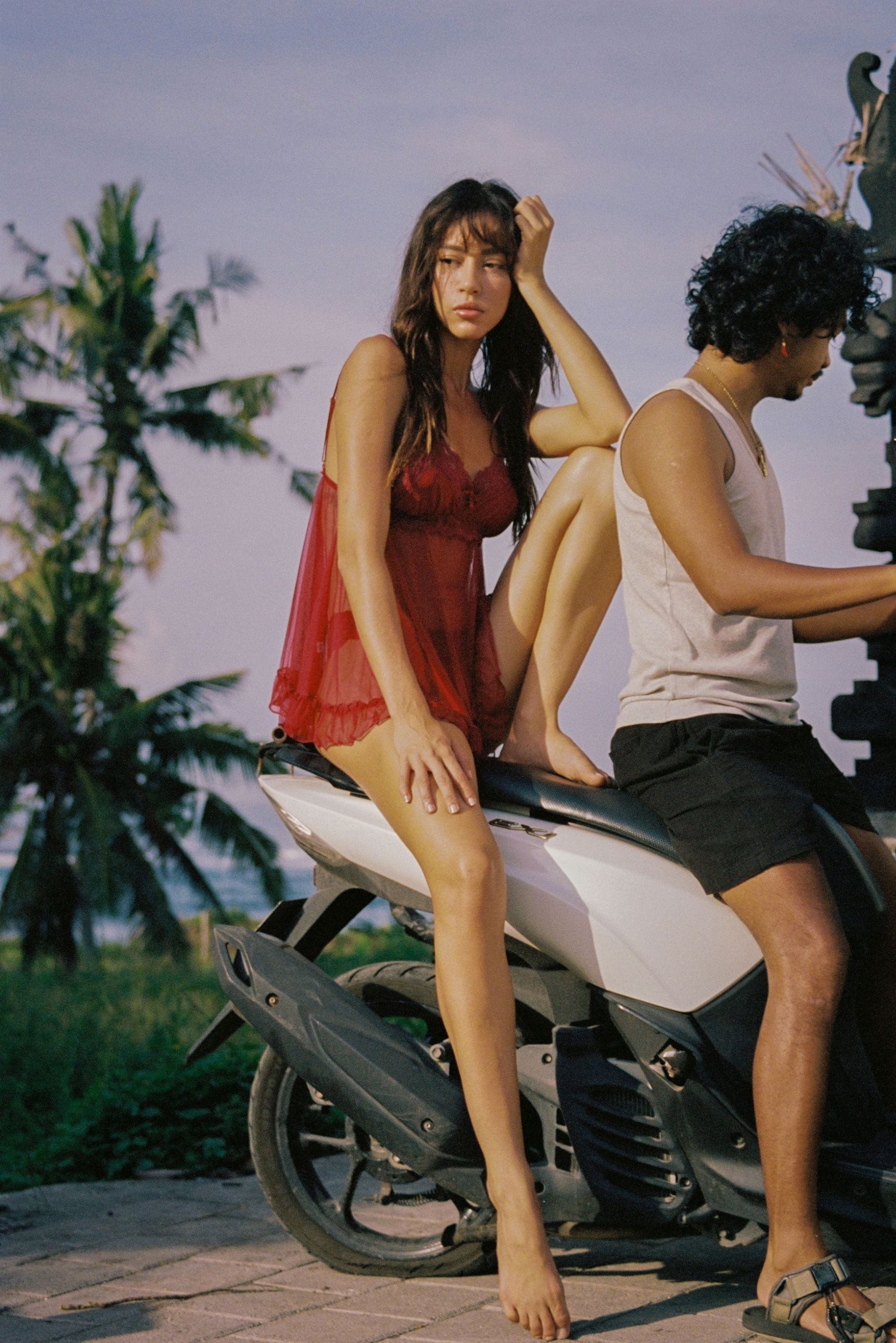 darla red mesh babydoll set, alternate front view