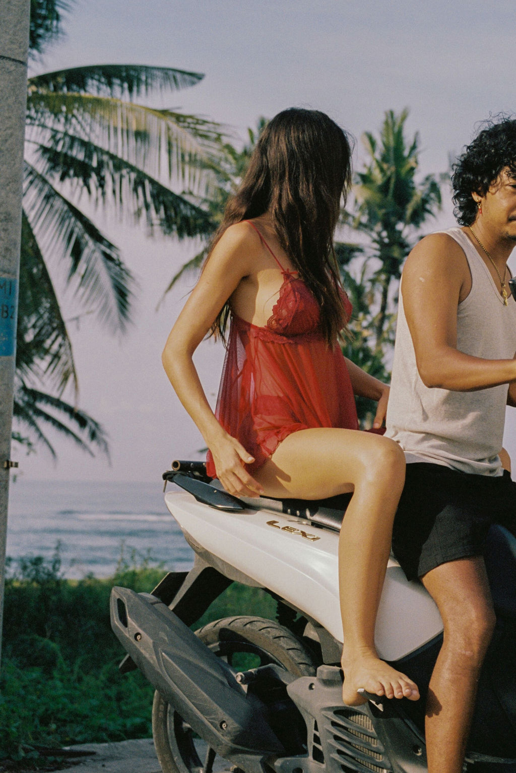 darla red mesh babydoll set, shown from the side